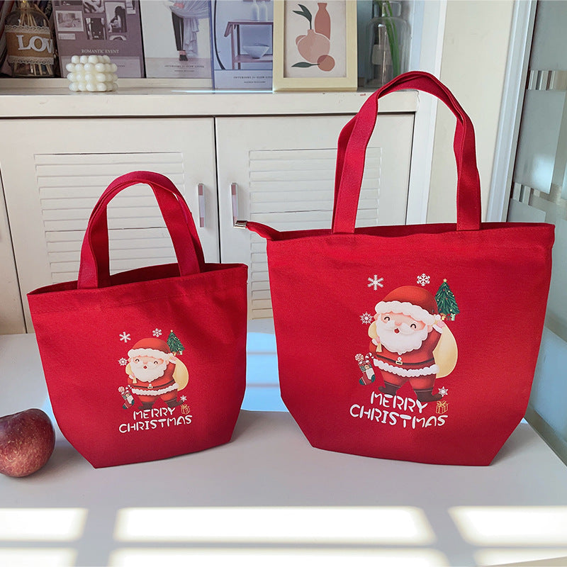 minimally handheld christmas printed canvas bag