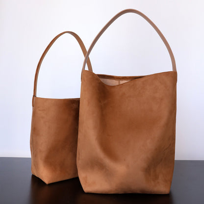 idle style large capacity suede cowhide bucket bag