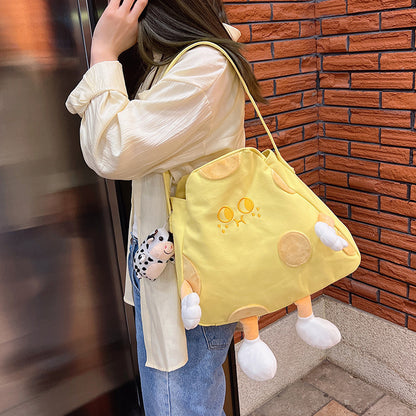 Cute Cheese Canvas One Shoulder Student Messenger Bag
