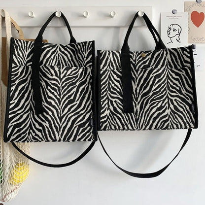 thickened zebra twill canvas bag handheld