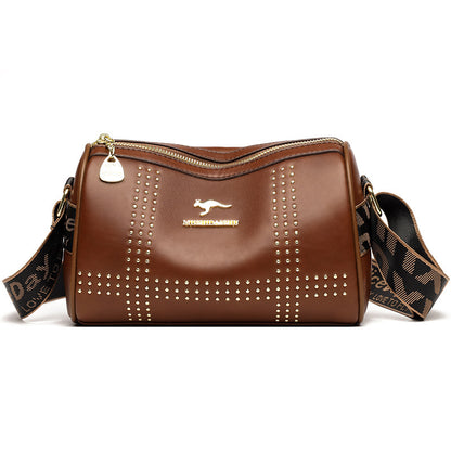 color contrast patchwork rivet crossbody soft leather shoulder bag