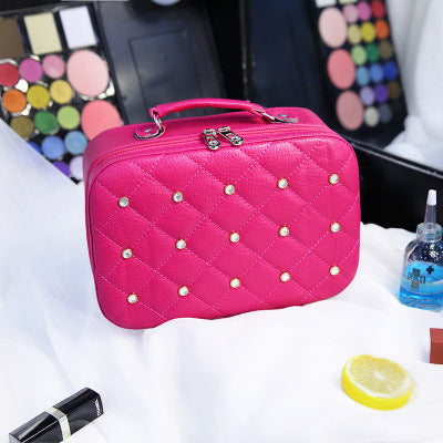 high end cosmetic case with diamond cosmetic bag pu portable