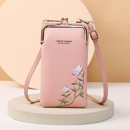 fashion litchi embroidery crossbody shoulder bag