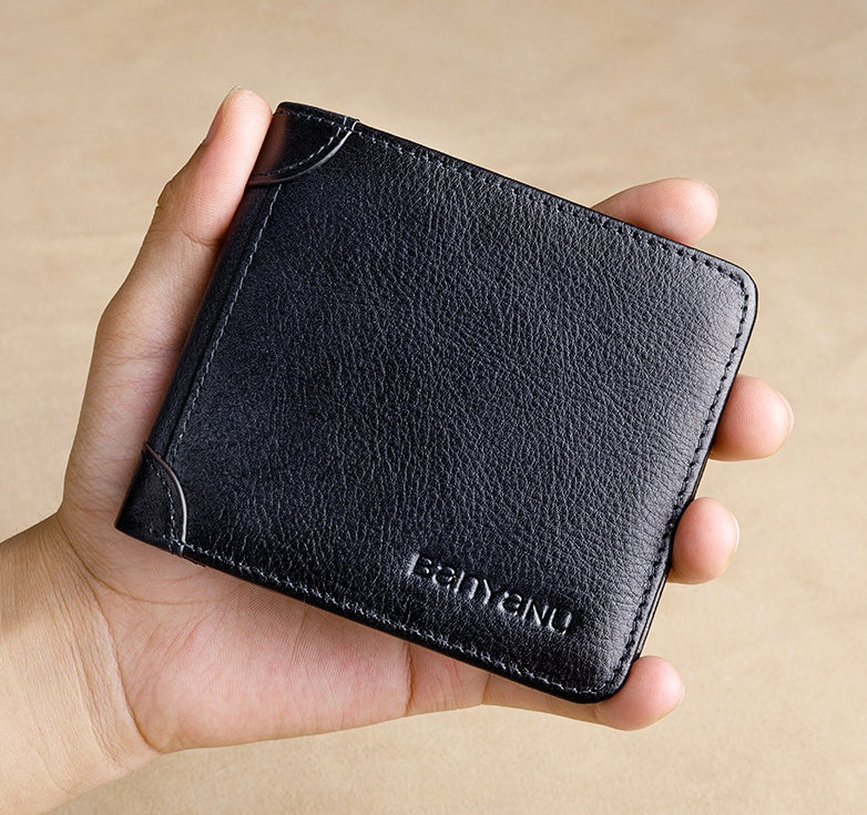 mens short leather large capacity horizontal wallet