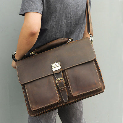 leather handbag vintage crazy horse leather mens briefcase