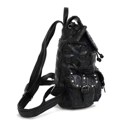 fashion skull rivets with diamonds leather backpack