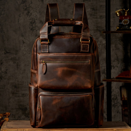 mens retro crazy horse leather backpack