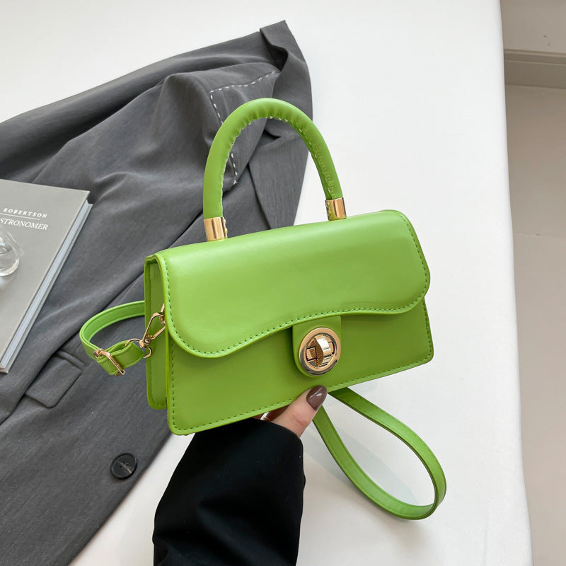 Spring Womens Commuter Light-Luxury Solid-Colored Crossbody Bag With Lock Closure