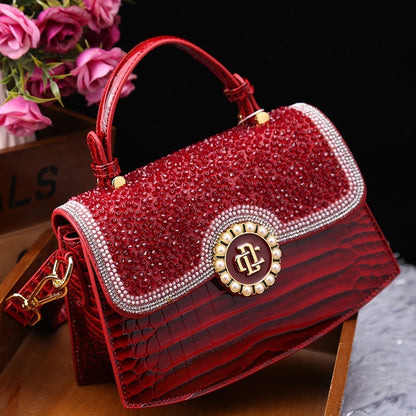 fashion new patent leather diamond portable shoulder bag