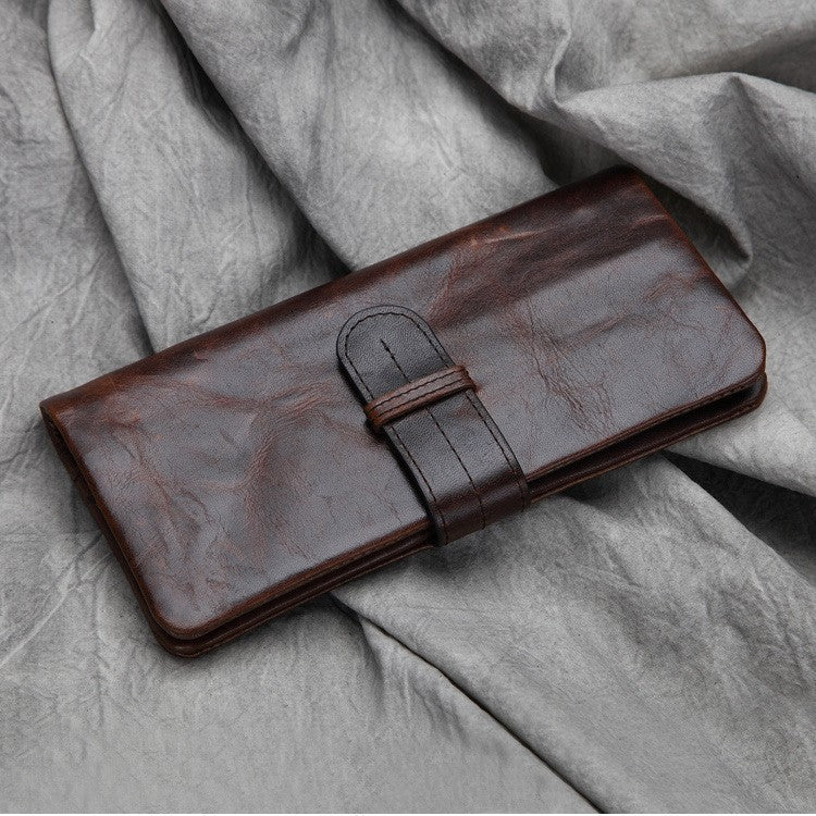 mens casual long head leather money clip