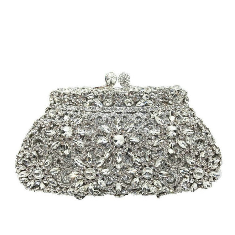 shell shaped metal diamond studded rhinestone dinner bag