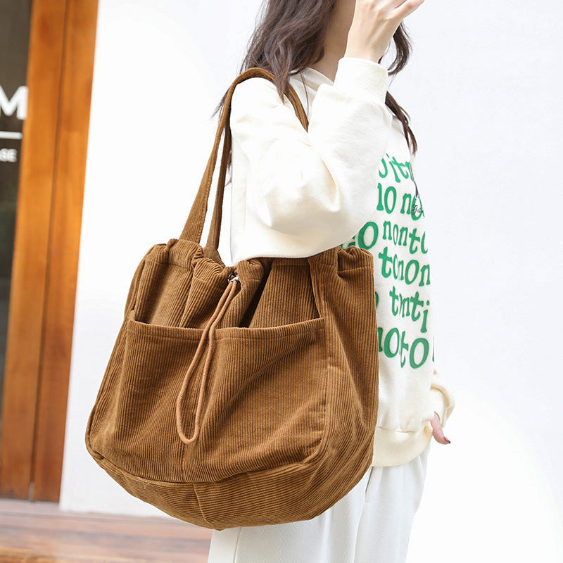 ins corduroy shoulder bags drawstring multi pocket handbag women underarm bags