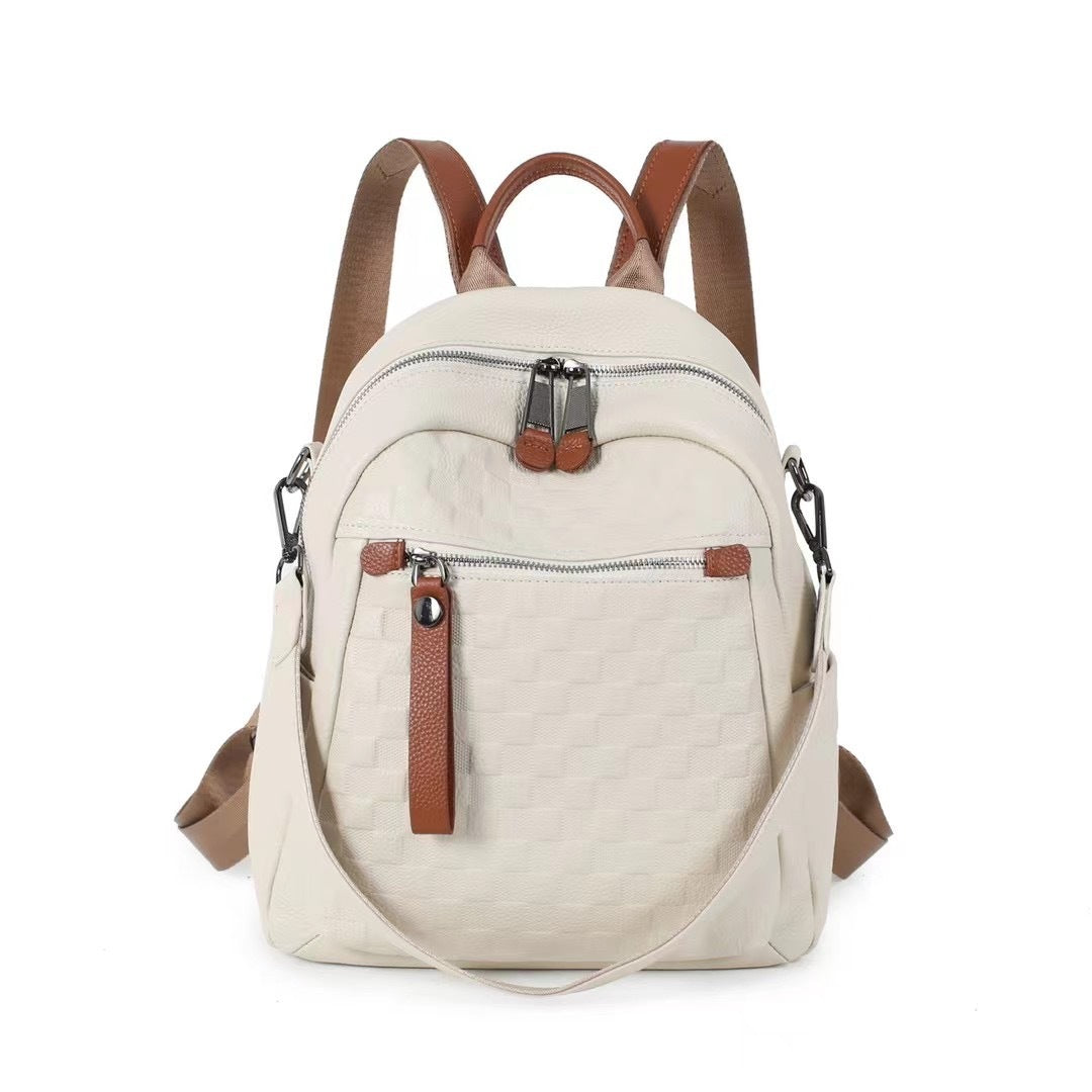 first layer cowhide womens diamond plaid backpack