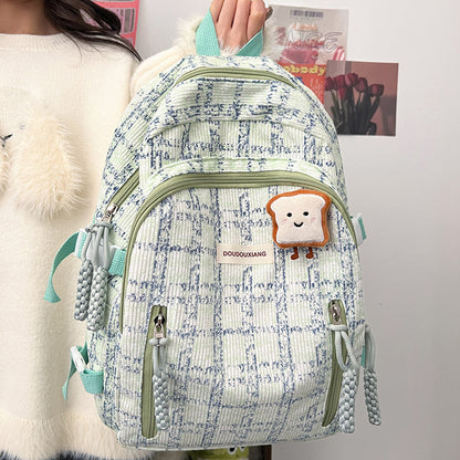 casual bag special interest design student schoolbag corduroy plaid large capacity travel backpack