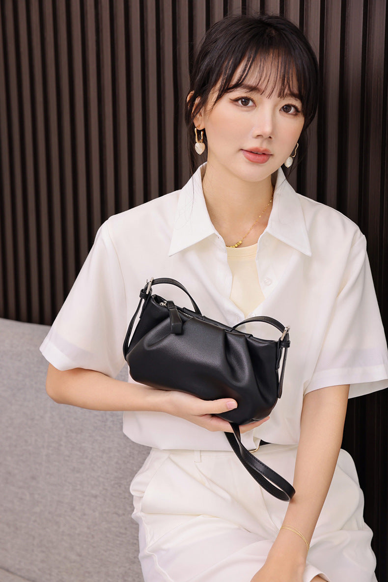 high grade one shoulder crossbody underarm leather folds cloud bag