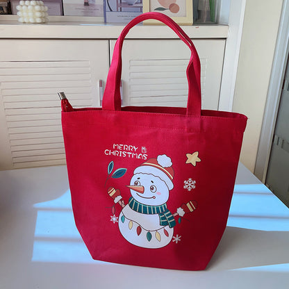 minimally handheld christmas printed canvas bag