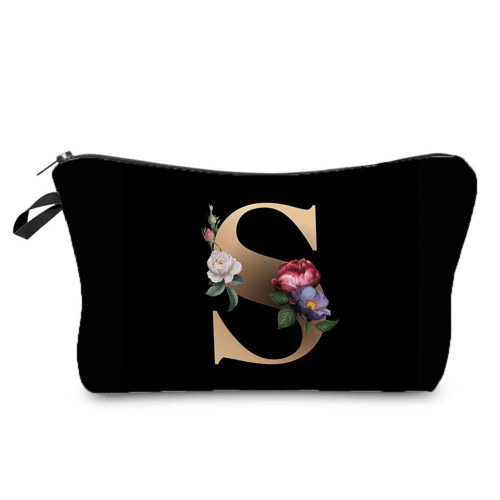 creative portable toiletry black background gold letter printing makeup storage bag