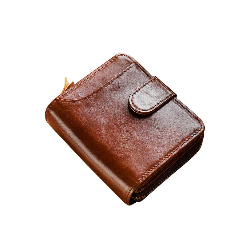 leather mens first layer short wallet multiple card slots