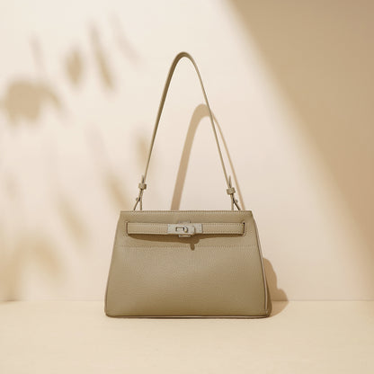 First Layer Cowhide Vintage Lock Underarm Bag Commuter Genuine Leather Portable Crossbody Bag