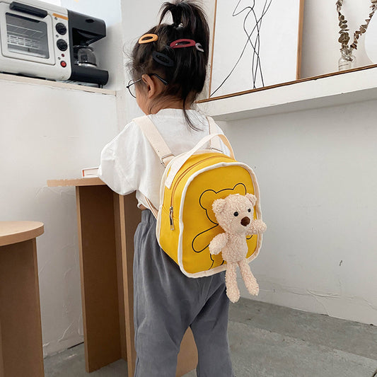 cute bear doll mini canvas kindergarten backpack