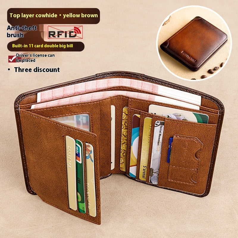 mens wallet rfid anti theft swiping ultra thin first layer cowhide