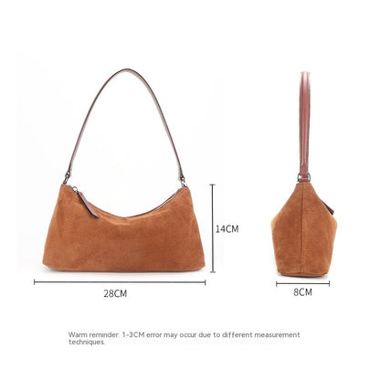 niche suede underarm baguette retro matte top grain leather shoulder bag handbag