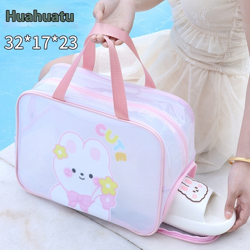 dry wet separation double layer transparent pu cosmetic bag portable wash bag