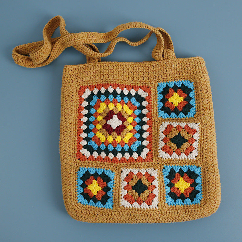 wool weaving check pattern shoulder bag