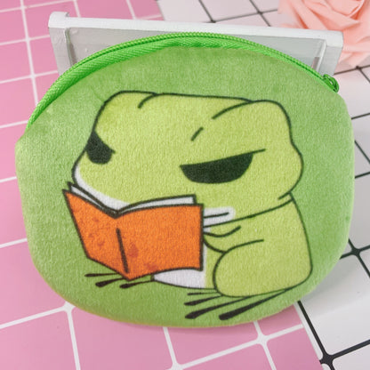cartoon female cute student portable mini plush earphone key coin purse