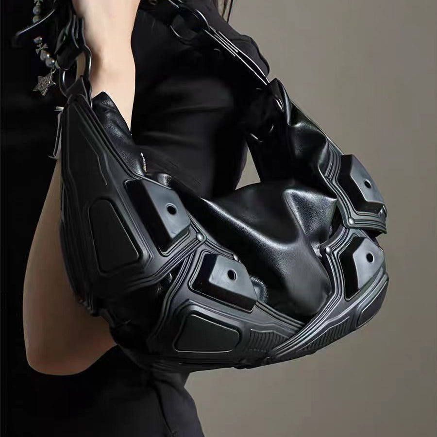 dark functional underarm crescent crossbody bag