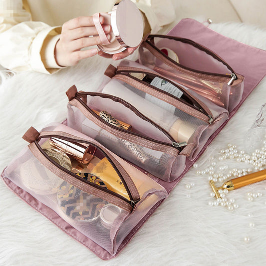 4pcs in 1 cosmetic bag for women zipper mesh separable cosmetics pouch ladies foldable nylon bag rope makeup bag