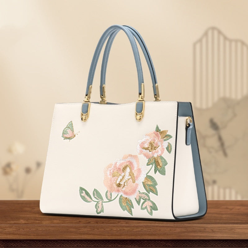 chinese peony butterfly leather graceful and fashionable large capacity embroidery texture diana bag