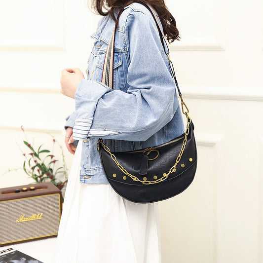 womens fashion chain top layer leather shoulder bag