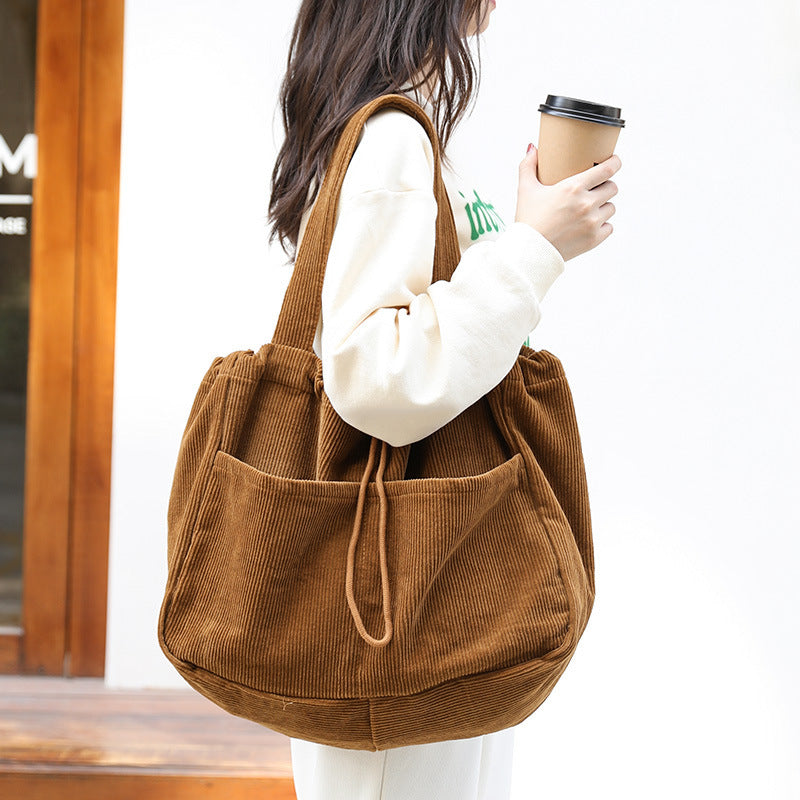 ins corduroy shoulder bags drawstring multi pocket handbag women underarm bags