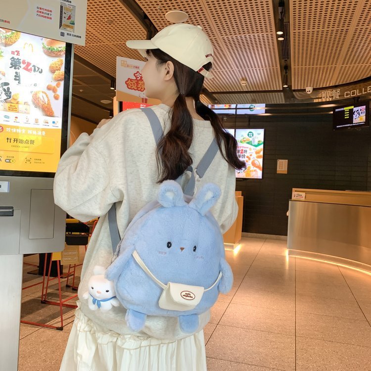 female large capacity cute plush rabbit backpack