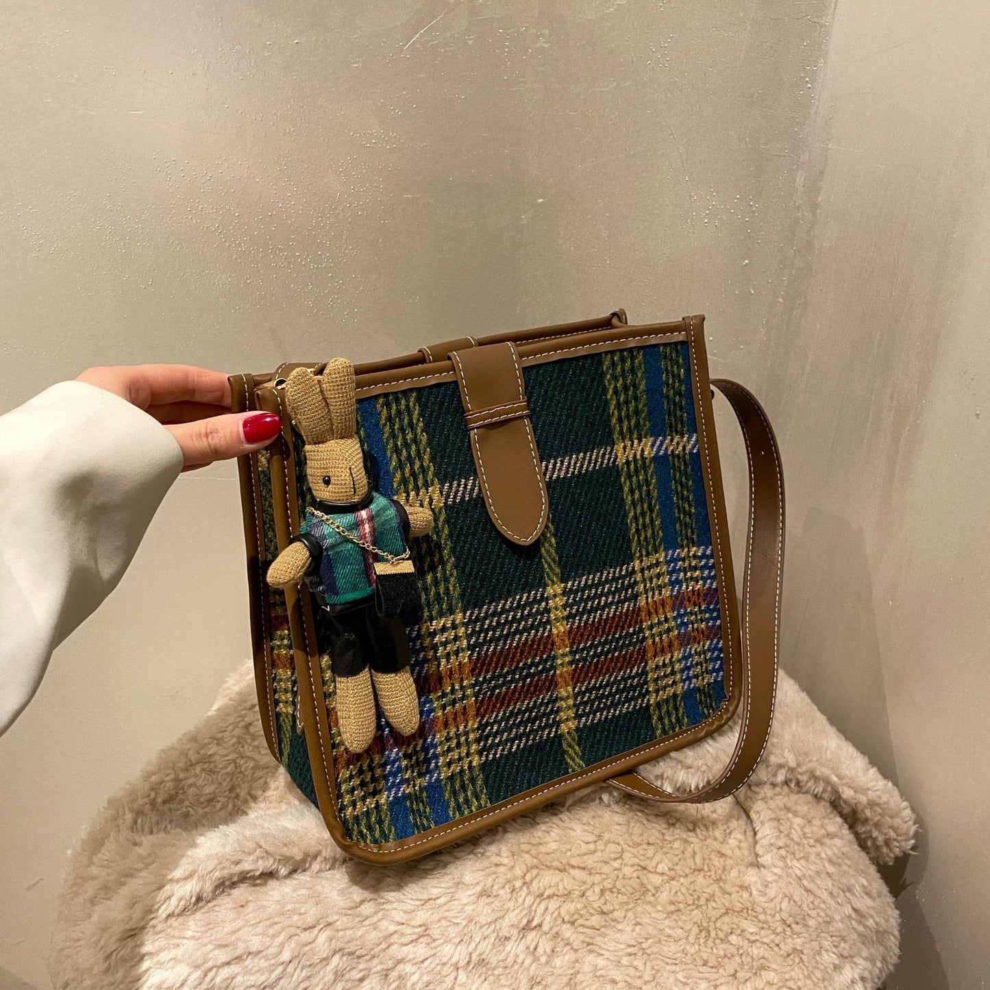 womens retro plaid crossbody fashion bag