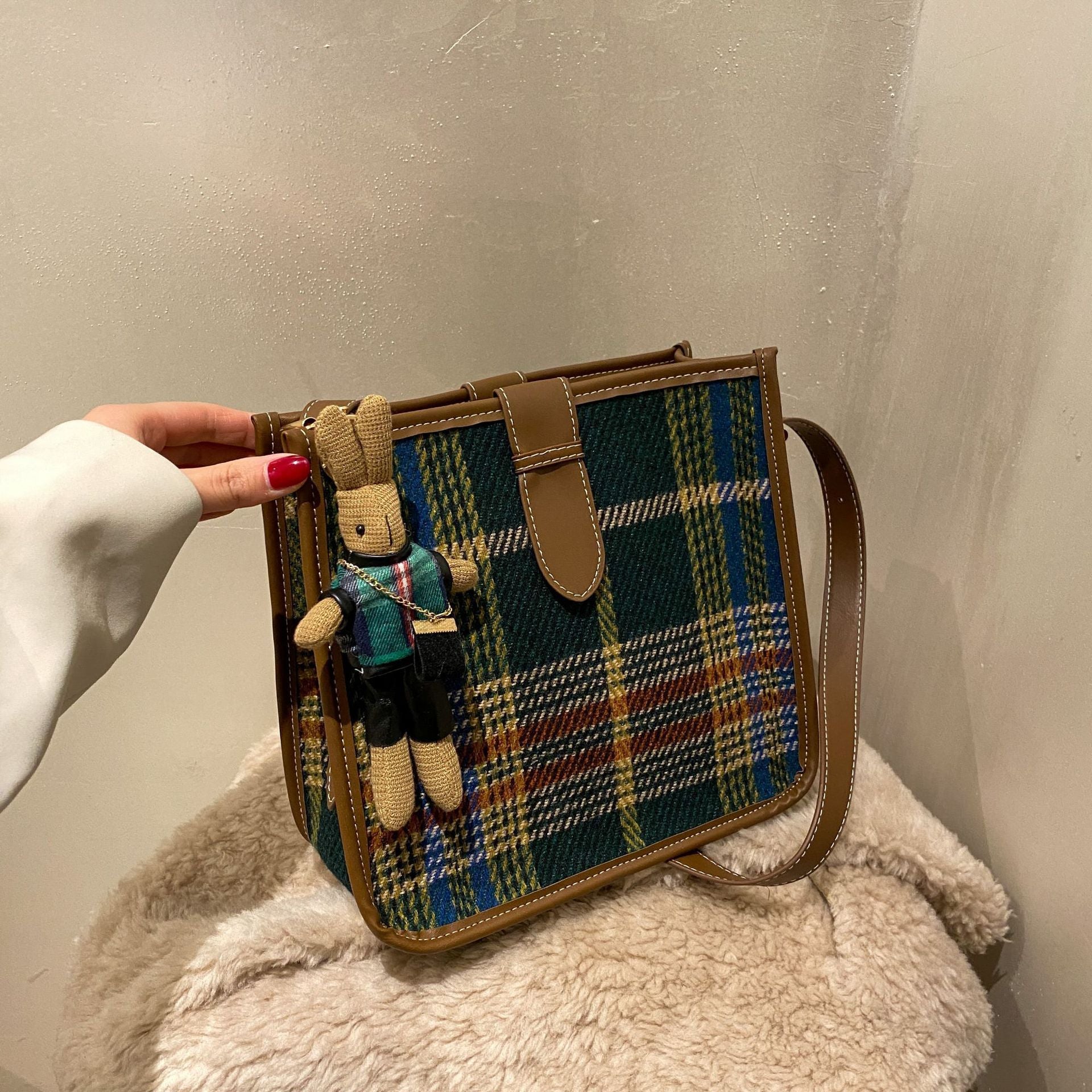 womens retro plaid crossbody fashion bag