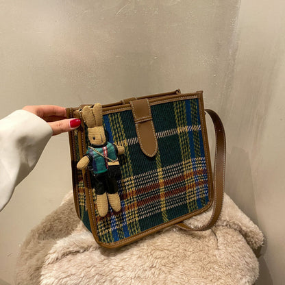 womens retro plaid crossbody fashion bag