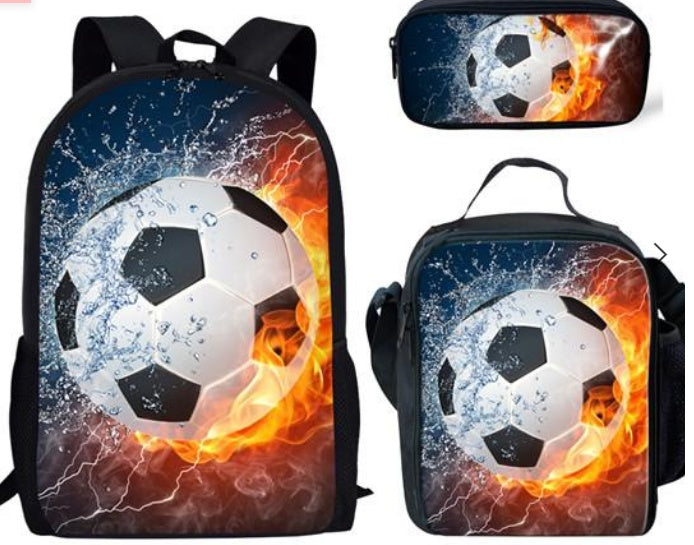 football print childrens three piece backpack satchel big pen bag student backpack