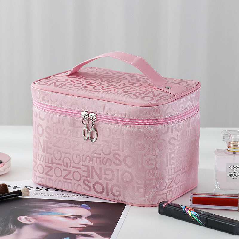 a lot of letter satin bento style portable cosmetic bag