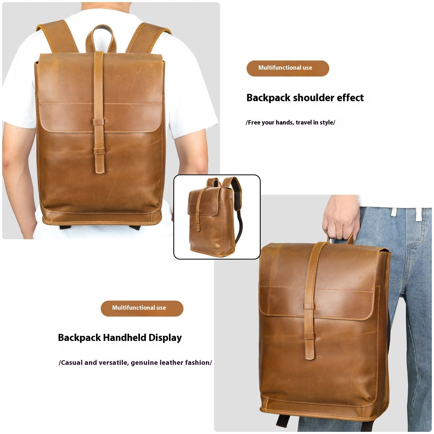 leather horse leather outdoor bag large capacity leisure laptop travel backpack