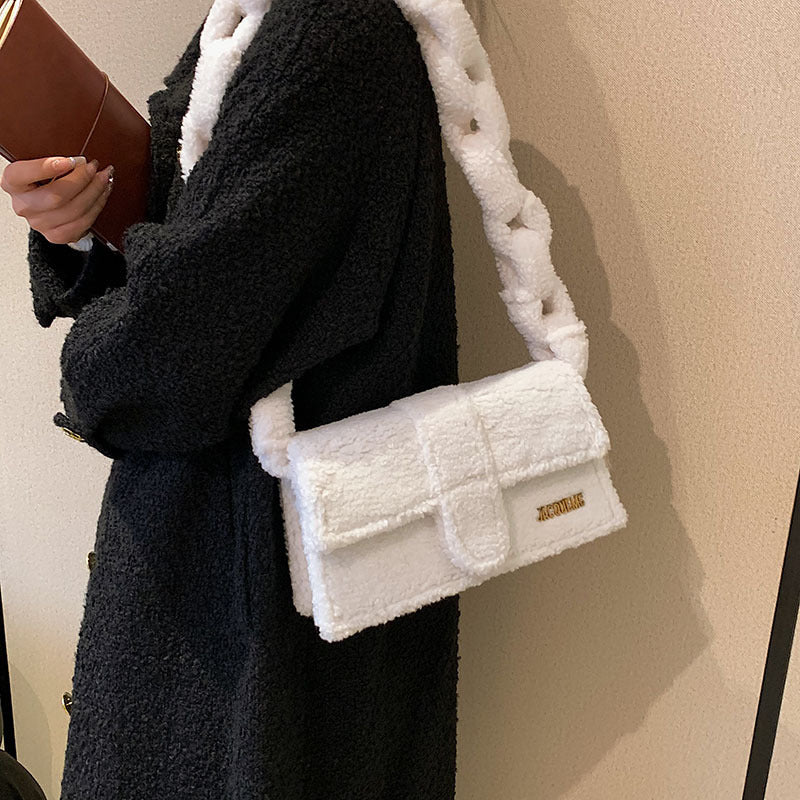 bag woman new senior texture plush one shoulder small square bag