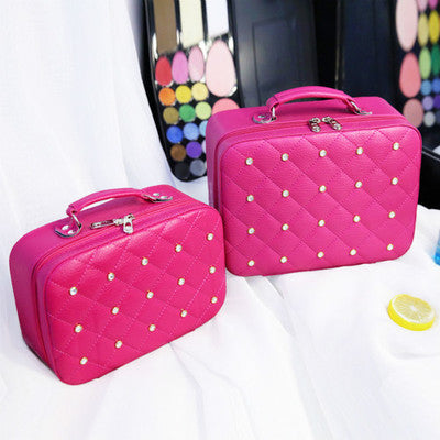 high end cosmetic case with diamond cosmetic bag pu portable