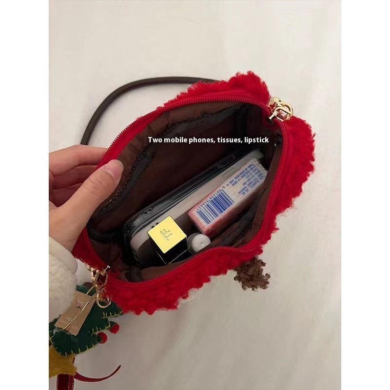 christmas plush crossbody shoulder bag