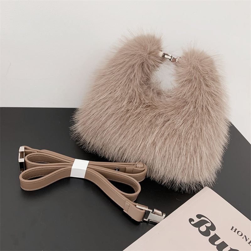 autumn and winter new imitation fox fur hand holding dinner bag