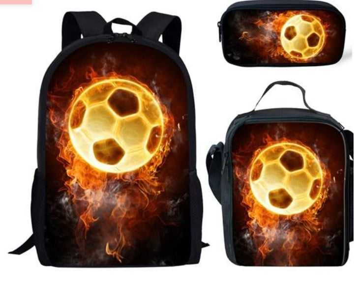 football print childrens three piece backpack satchel big pen bag student backpack