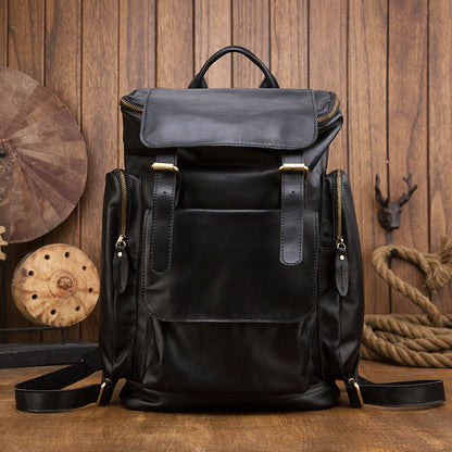 handmade genuine leather british style large capacity mens backpack retro