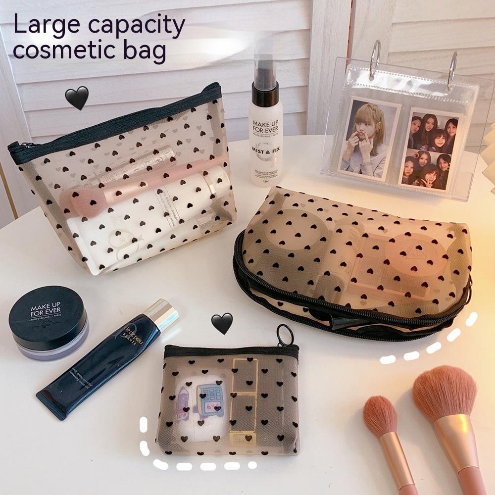 mesh cosmetic love storage bag portable