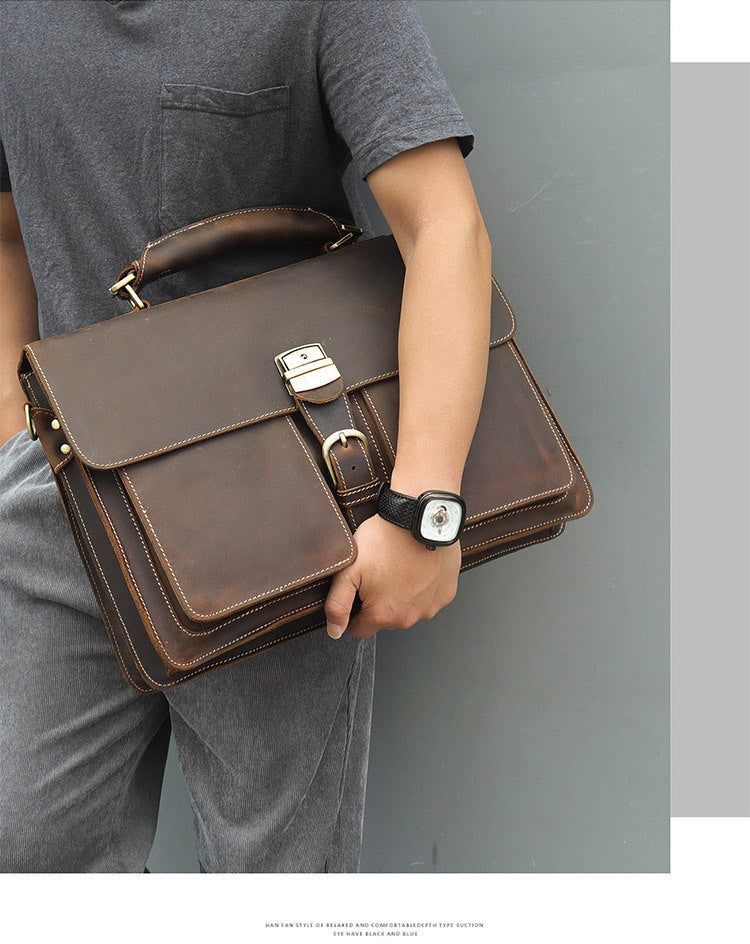 leather handbag vintage crazy horse leather mens briefcase