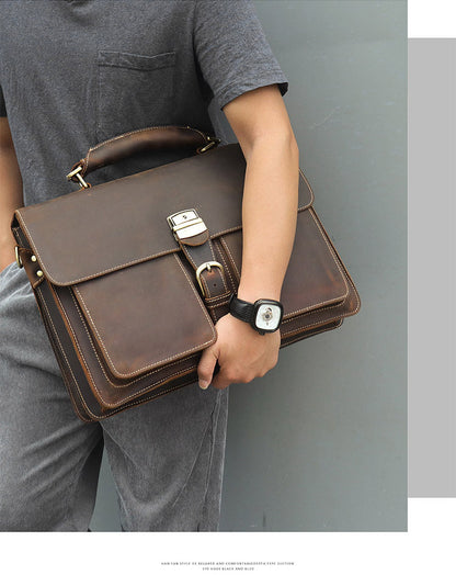 leather handbag vintage crazy horse leather mens briefcase